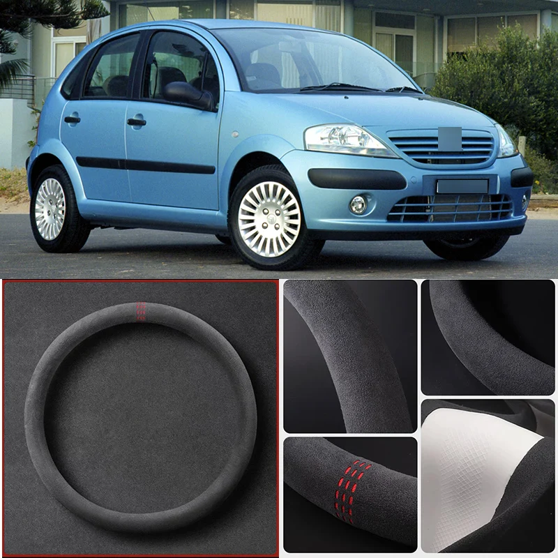 

Alcantara Anti-Slip Black Suede Leather Car Universal Steering Wheel Cover For citroen C3 Car Accessories