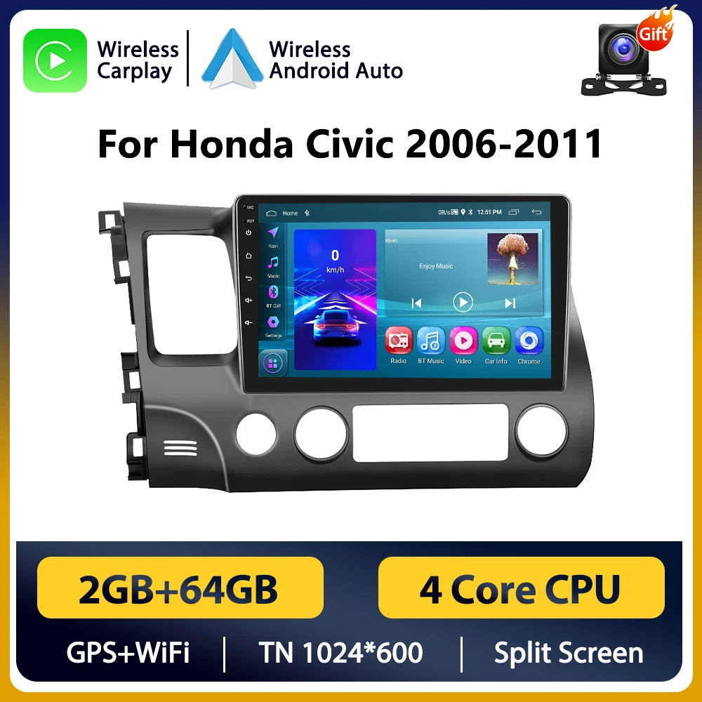 Podofo 10.1 "2din Android Voor Honda Civic 2006-2011 Autoradio Multimedia Speler Navigatie GPS Audio Stereo carplay Head Unit