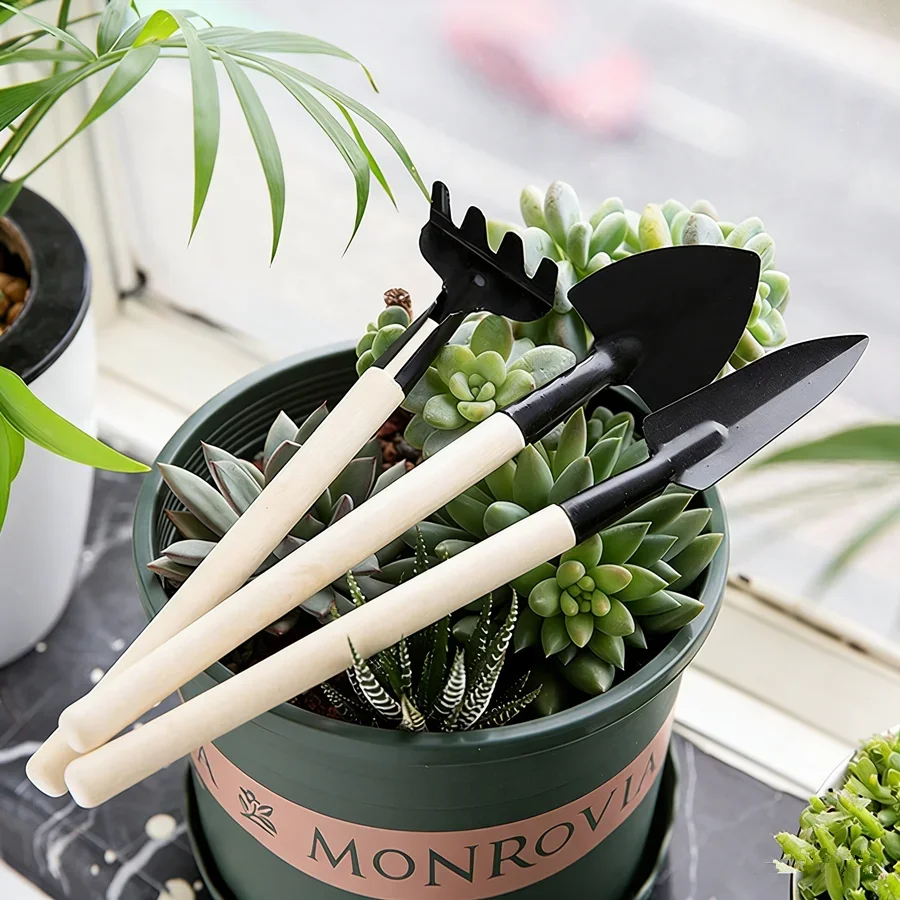 Mini Gardening Rake Pointed Shovel Set Potting Tools Wooden Handle Plant Kit Flowers Bonsai Supplies Digging Weeding Tool Spade