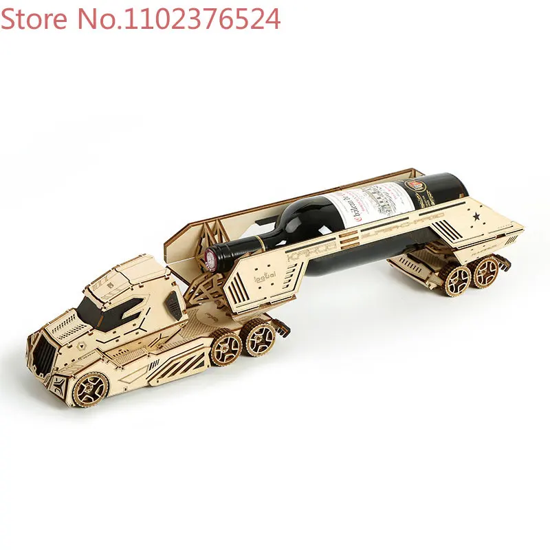 

3D three-dimensional wooden car red wine rack puzzle puzzle puzzle puzzle for children's early childhood education