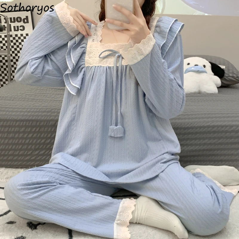 

Pajamas for Women Sweet Sleepwear Tender Lounge Lace Design Students Fashion Homewear Ulzzang Aesthetic Soft Casual Dormitory