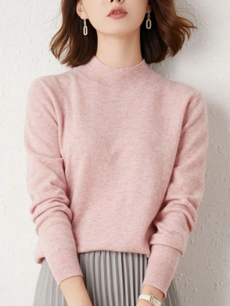 Nuovo maglione da donna autunno inverno moda coreana camicie con fondo caldo collo mezzo alto maglieria top a maniche lunghe solidi pullover