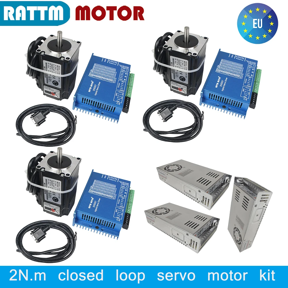 

【EU US】2N.m Nema23 Closed Loop Servo Motor CNC Router Milling Kit 288oz-in + 2HSS57 Hybrid driver 6A