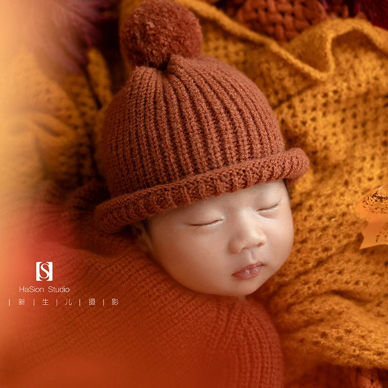 Newborn Photography Props Autumn Baby Knitted Jumpsuit + Hat 2pcs/Set Simulated Pumpkin Maple Leaf Accessory Baby Photo Clothing