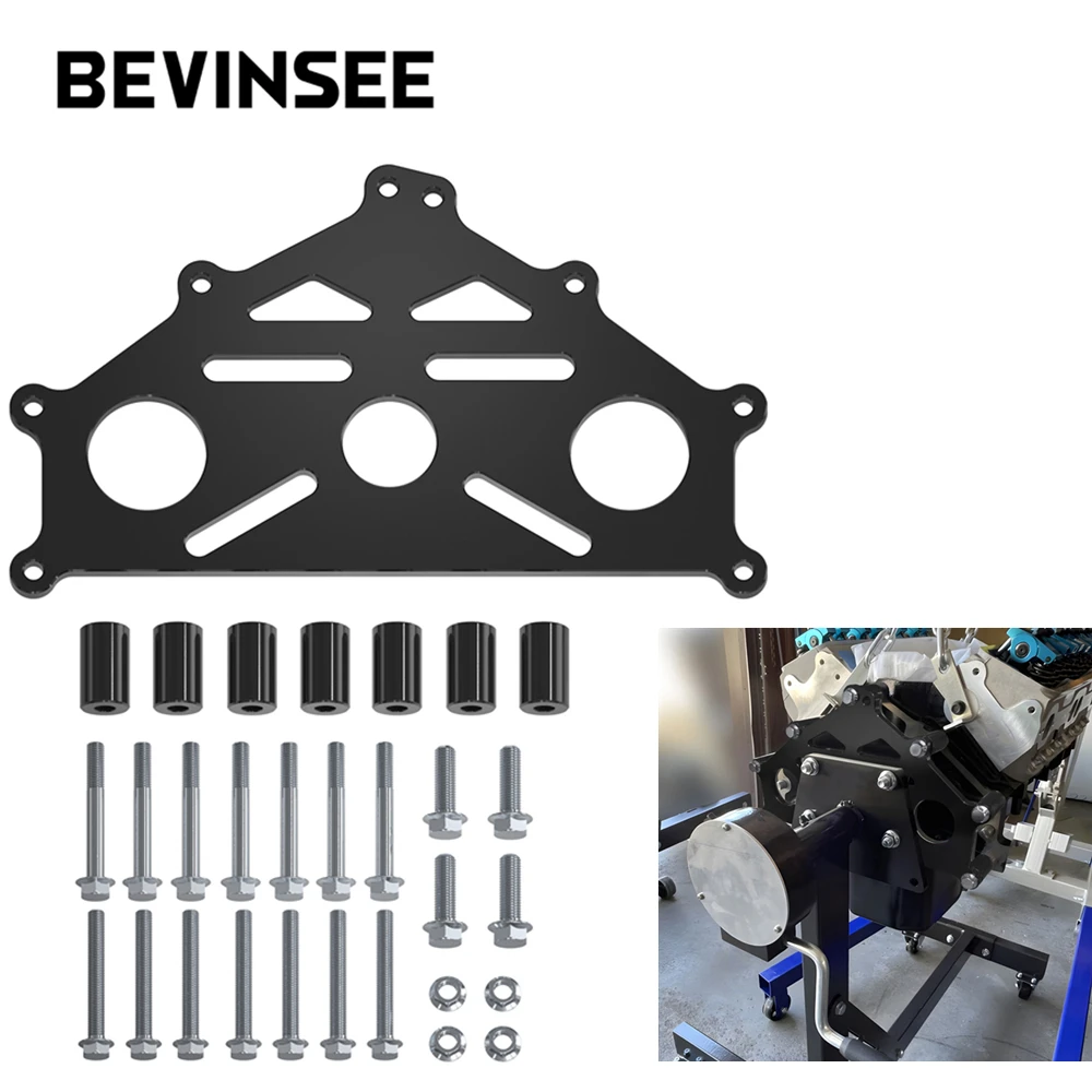 

BEVINSEE LS Engine Stand Heavy-Duty Engine Safe Bracket Support Adapter Plate For Chevy SBC BBC Duramax LS LT Engine Accessories