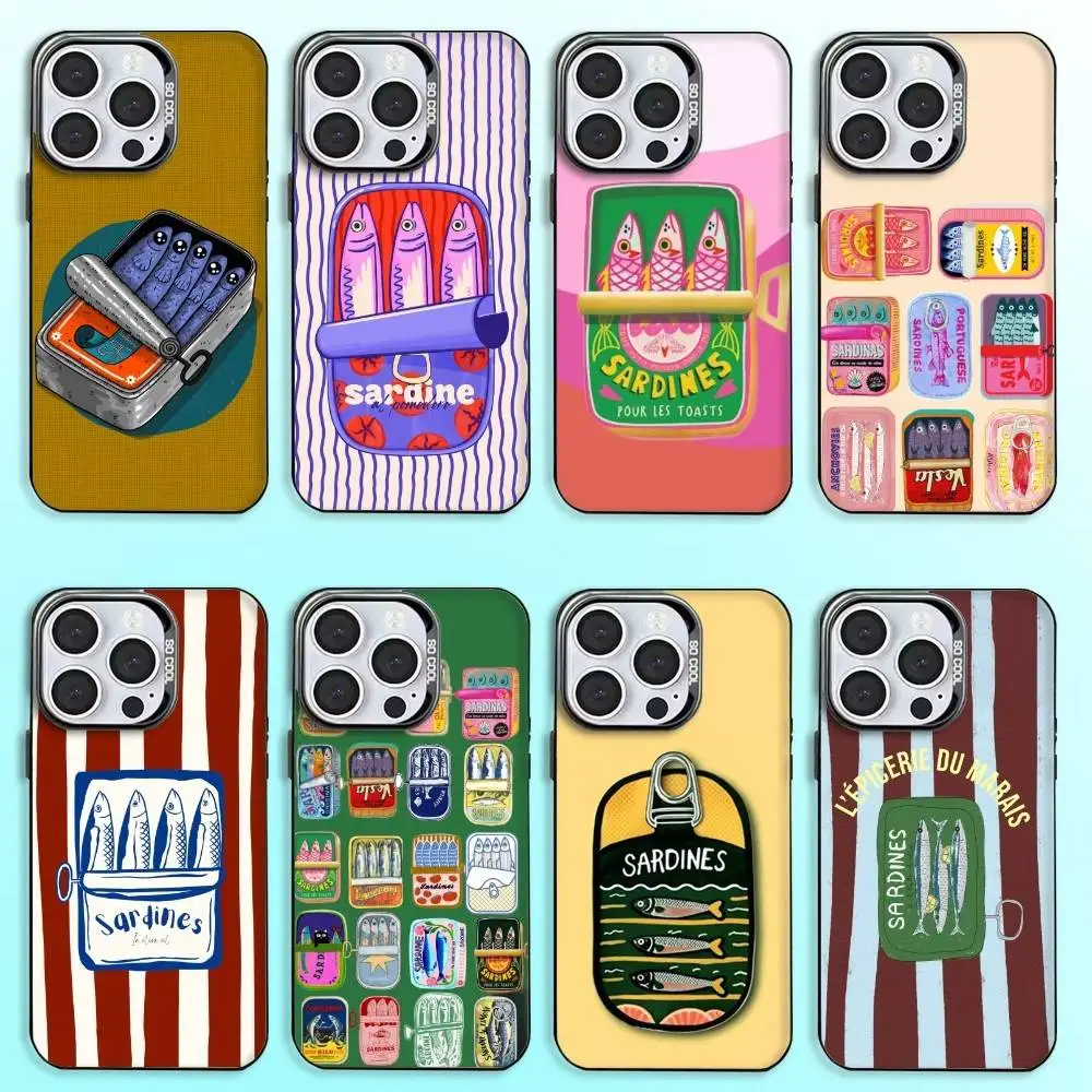 

Sardines Canned Phone Case For iPhone17,16,15,14,13,12,11 Plus,Pro Max Colored Silver Plated Inside Cover