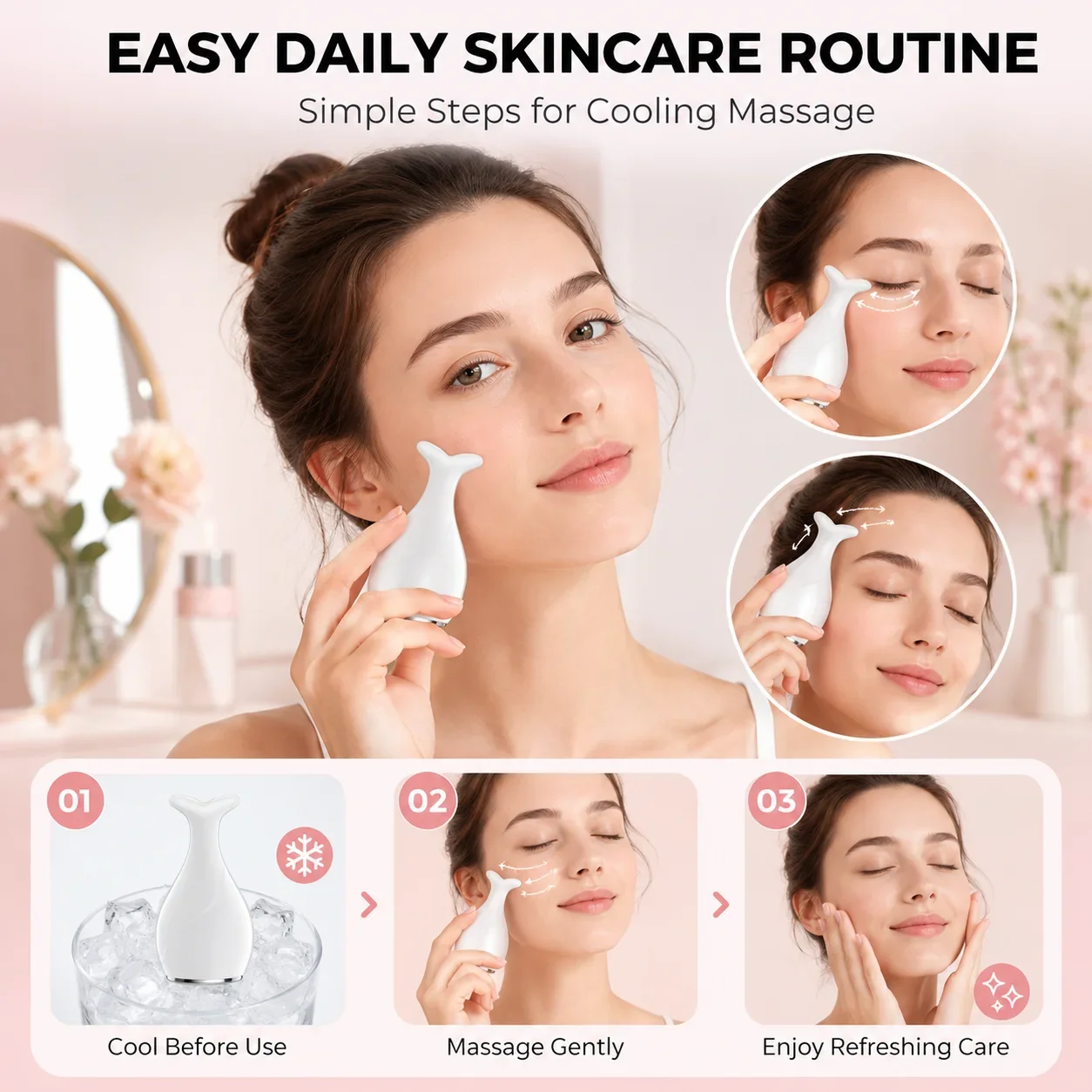 Fish Tail Ice Roller Facial Massager Cooling Skin Care Tool with Stainless Steel Cooling Head Cold Therapy Beauty Device Portabl view 3