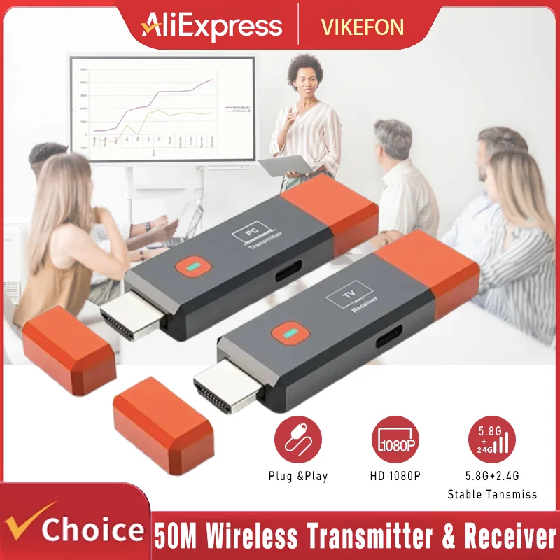 50M Wireless Transmission Video Transmitter Receiver HDMI-Compatible Extender Display Adapter Cable Screen Mirror for Camera