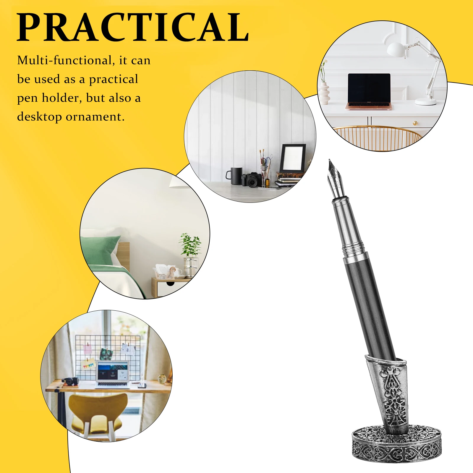 Vintage Metal Single Pen Holder Retro Desk Pen Stand Ink Pen Base Calligraphy Pen Holder For Home Study Student Gift