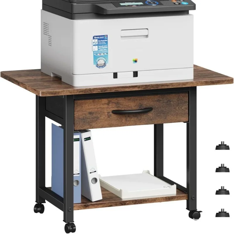 Mobile Printer Cart with Drawer, Wheeled Freestanding Storage Rack for Home and Office Printer