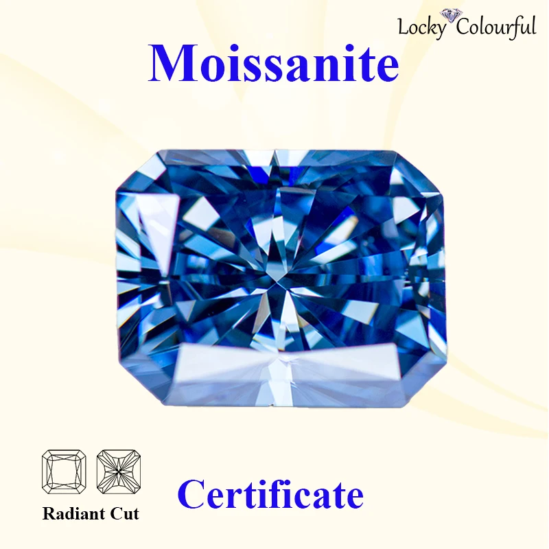 

Moissanite Radiant Shape Primary Royal Blue Color Charms VVS1 Beads for DIY Jewelry Making Pendant Material with GRA Certificate