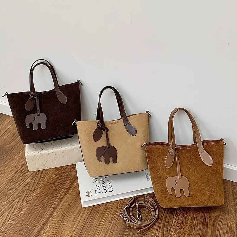 

New suede handbag fashionable and avant-garde large capacity crossbody bag elephant pendant designer style high-quality genuine