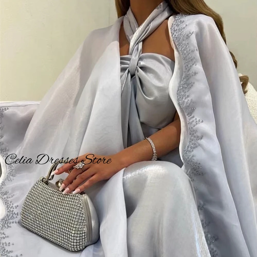 Soft Light Purple Organza Evening Dress Customized Halter Shawl Homecoming Dresses Sparkly Crystal Special Occasion Gowns