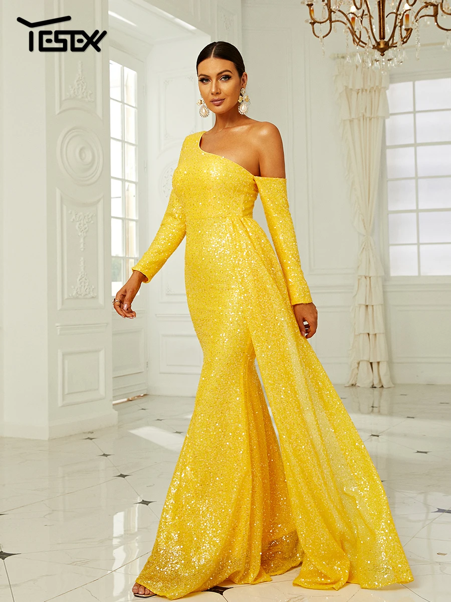 white christmas dresses Pale Yellow Satin Prom Dresses Mermaid Spaghetti Strap Evening Dress L –  Viniodress main image 1