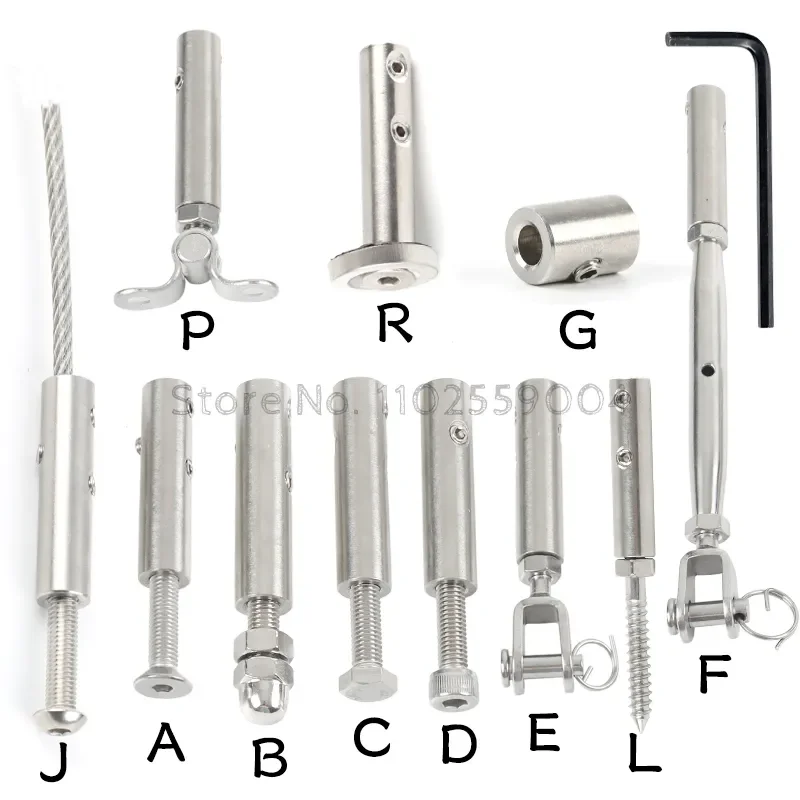 304 aço inoxidável cabo trilho rosca acessórios, fio corda tensor, receptor terminal final, alternar âncora, braçadeira de grampo cruzado, 1pc