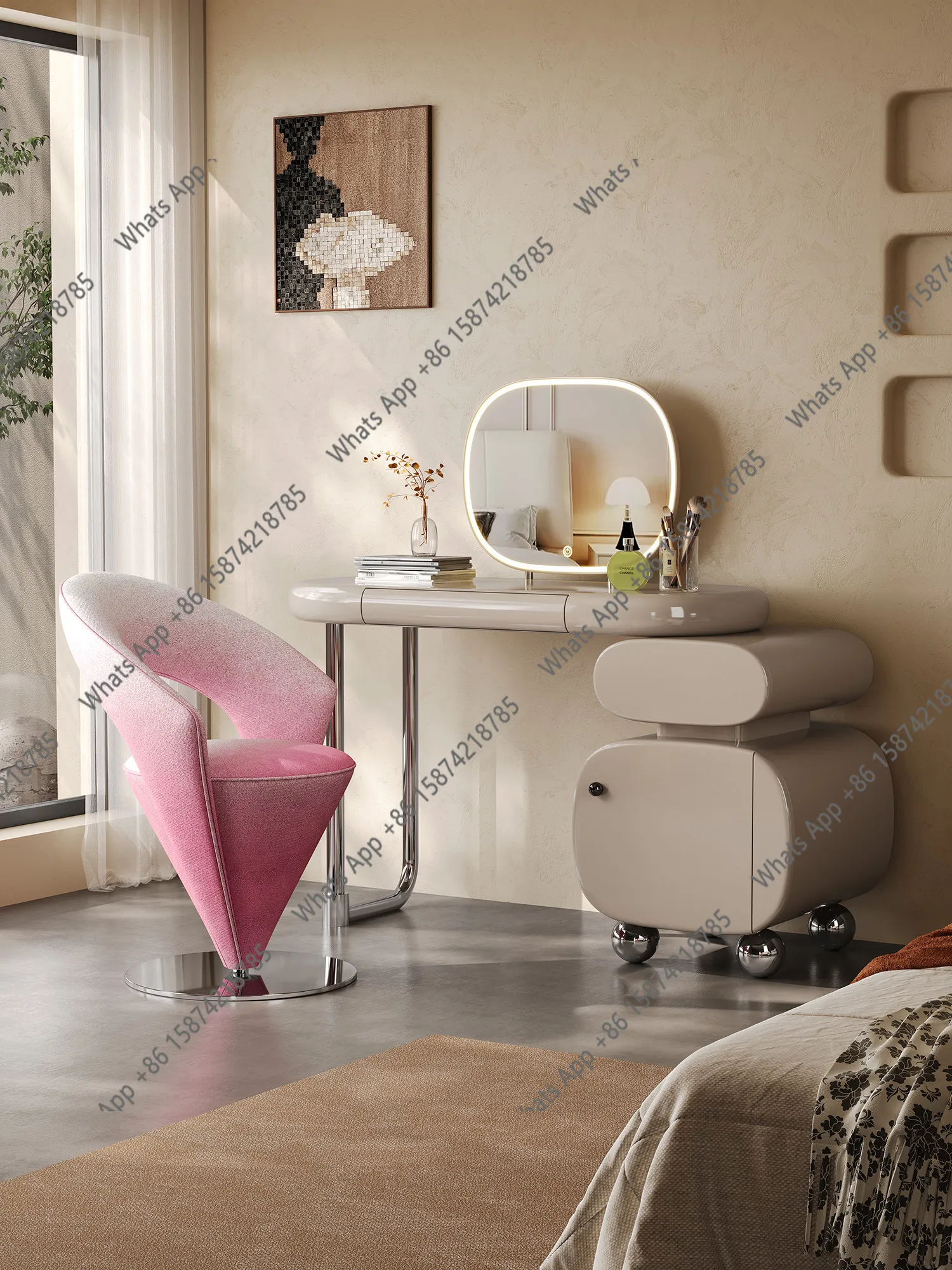New bedroom telescopic dresser storage cabinet integrated small apartment bedside French dressing table
