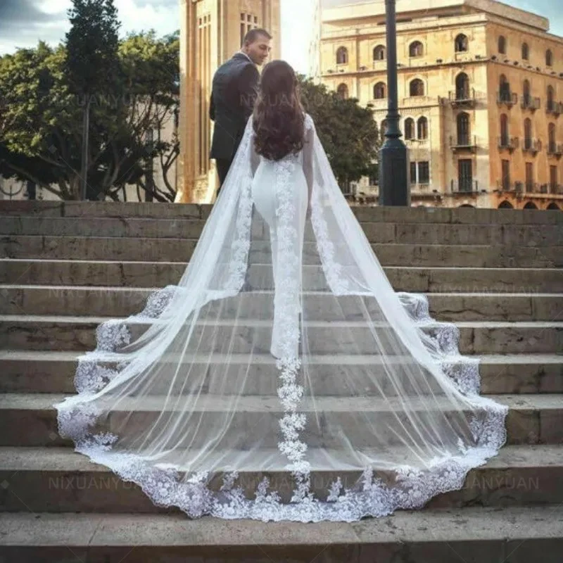 Trem longo renda vestido de casamento capas jaquetas tule nupcial bolero manto branco envolve encolher xale cobrir festa casaco topo