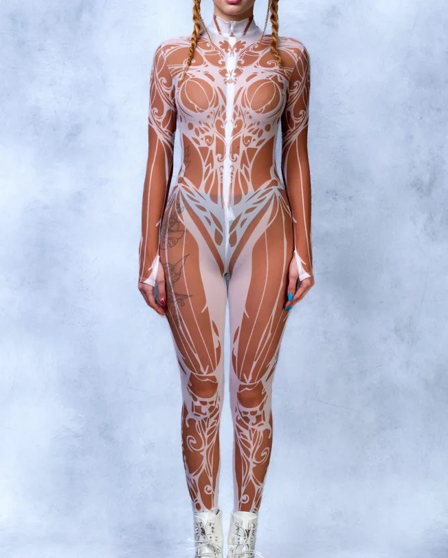 Halloween-Karneval-Party-Shows Cosplay-Bodysuit-Kostüm Dehnbarer Damen-Zentai-Outfit Farbig Diamantbedruckter Tech-Jumpsuit 2026 – Detail 26