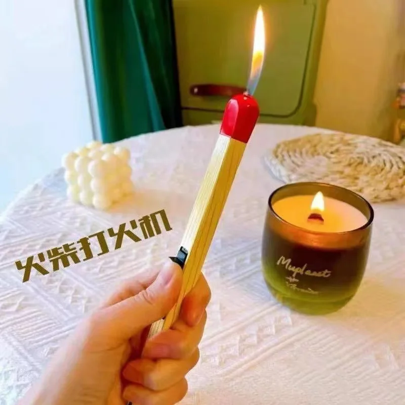 Creative Match Shape Open Flame Lighter Creative Outdoor Kitchen Gas Stove Igniter Smoking Accessories Gift Men's Gadgets