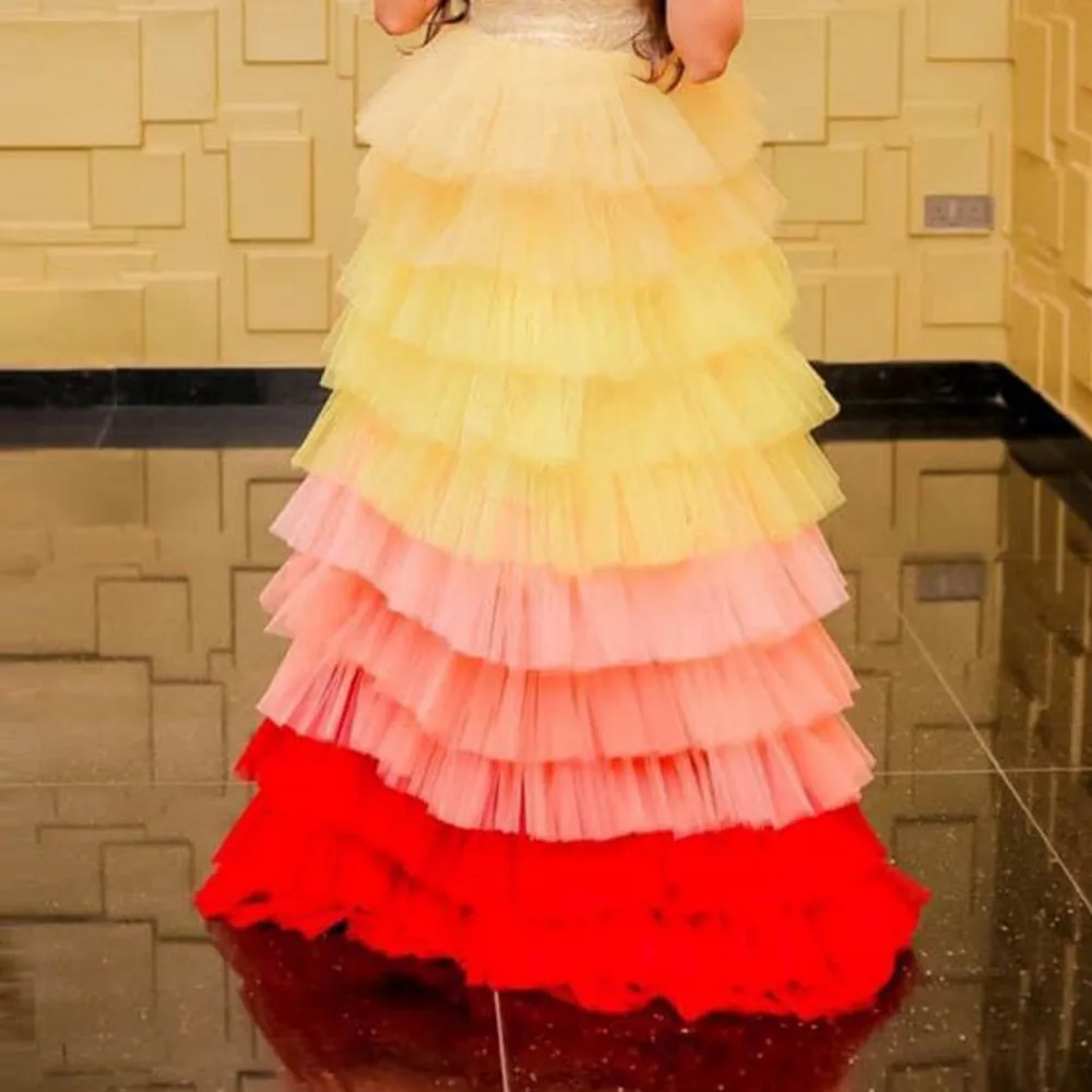 Colorful Tulle Women Skirts Tiered  High Waist Party Skirts Ball Gown Tens Yong Girls Graduation Maxi Cake Skirts