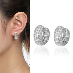 Huitan Luxury Lady Engagement Earrings with Bright Cubic Zirconia Fashion Jewelry Women Ear Hoops Accessories for Wedding 2023