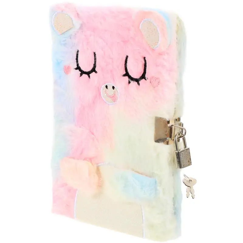 Plush Cover Notebook Cartoon Fluffy Notebook With Lock Keys Secret Notebook Girls Diary Journal Lined Pages Sequined Notebook