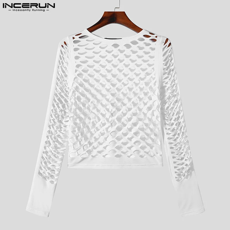 American Style Fashionable New Men Hollow Mesh Design T-shirts Casual Party Sexy Short Sleeved Camiseta S-3XL INCERUN Tops 2023