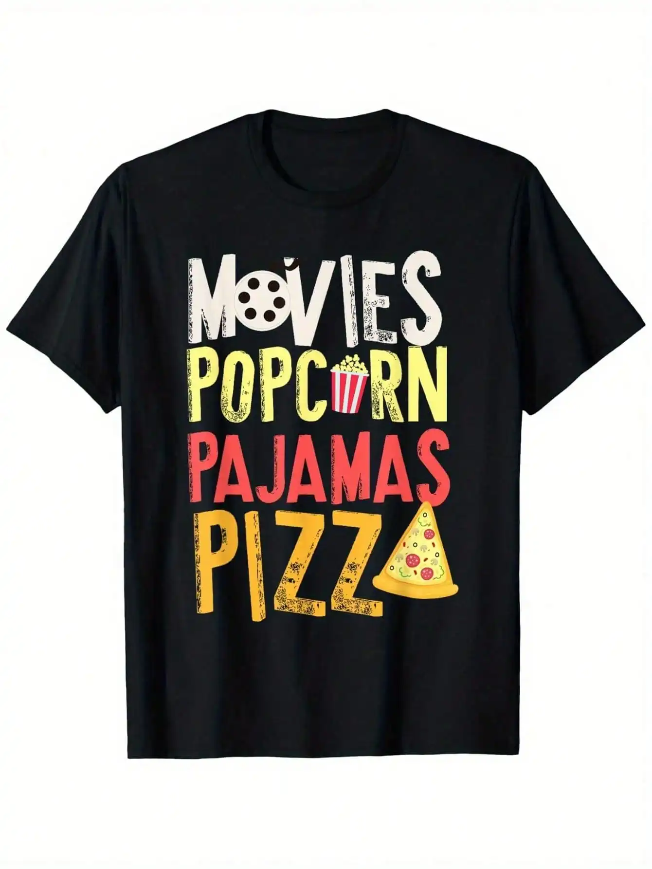 Men's & Women's 180g Cotton-Shirt - Soft Breathable Loose Fit Casual Tee With Fun Snack Food Graphic Print (Popcorn, Pizza, Movi
