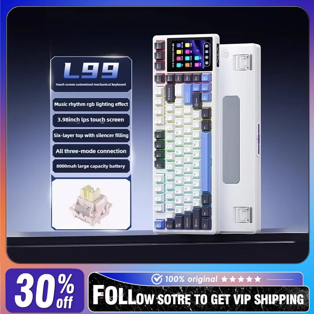 

AULA L99 Mechanical Keyboard Wireless Three Mode Hot-swap Gasket Structure RGB Office Gaming Keyboard Customized Keyboard