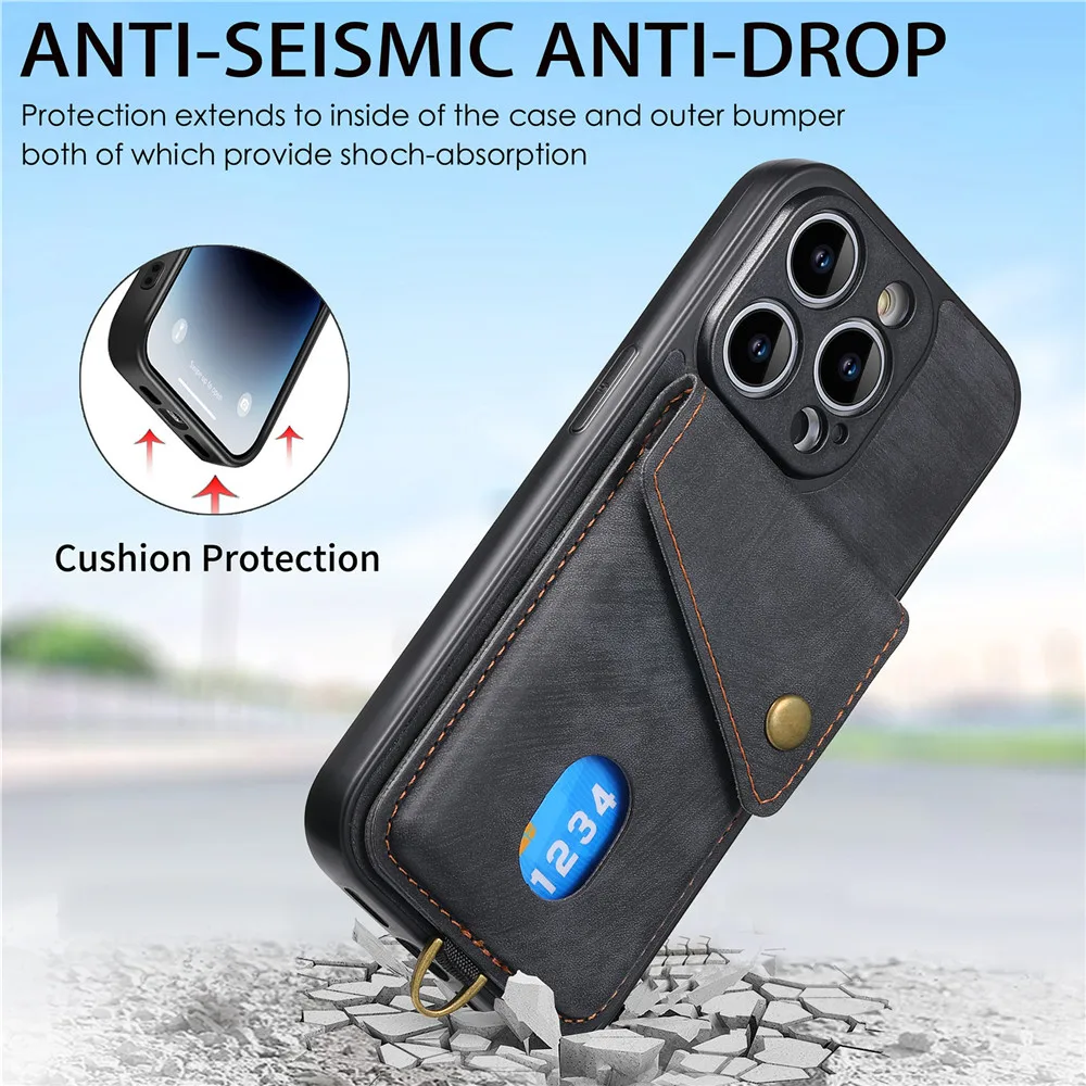 Luxury Cards Holder Leather Wallet Phone Case For iPhone 15 14 13 Pro Max 12 11 XS X 8 7 Plus Anti-drop Camera Protection Cover