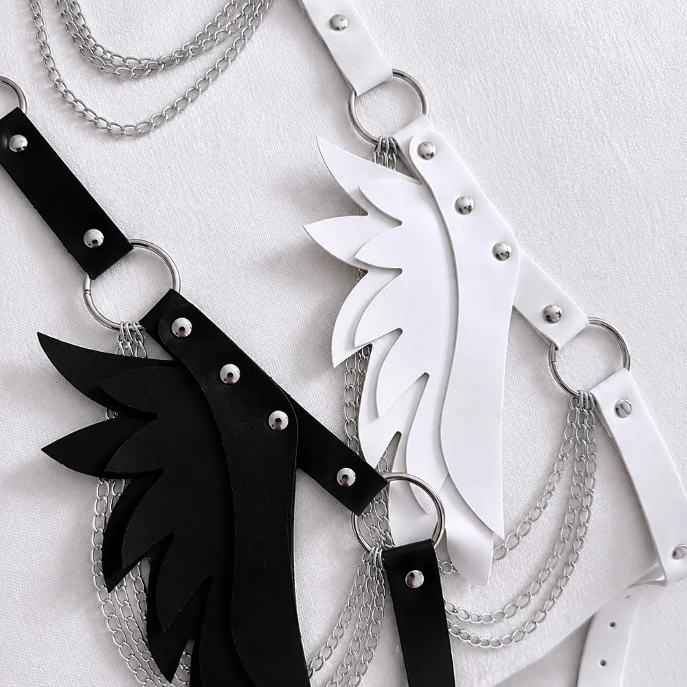 Trendiger Verstellbarer Engelsflügel-Gürtel aus PU-Leder, Punk-Gothic-Gürtel, Statement-Accessoire, Cosplay-Hüftkette, Rave-Outfit – Detail 2