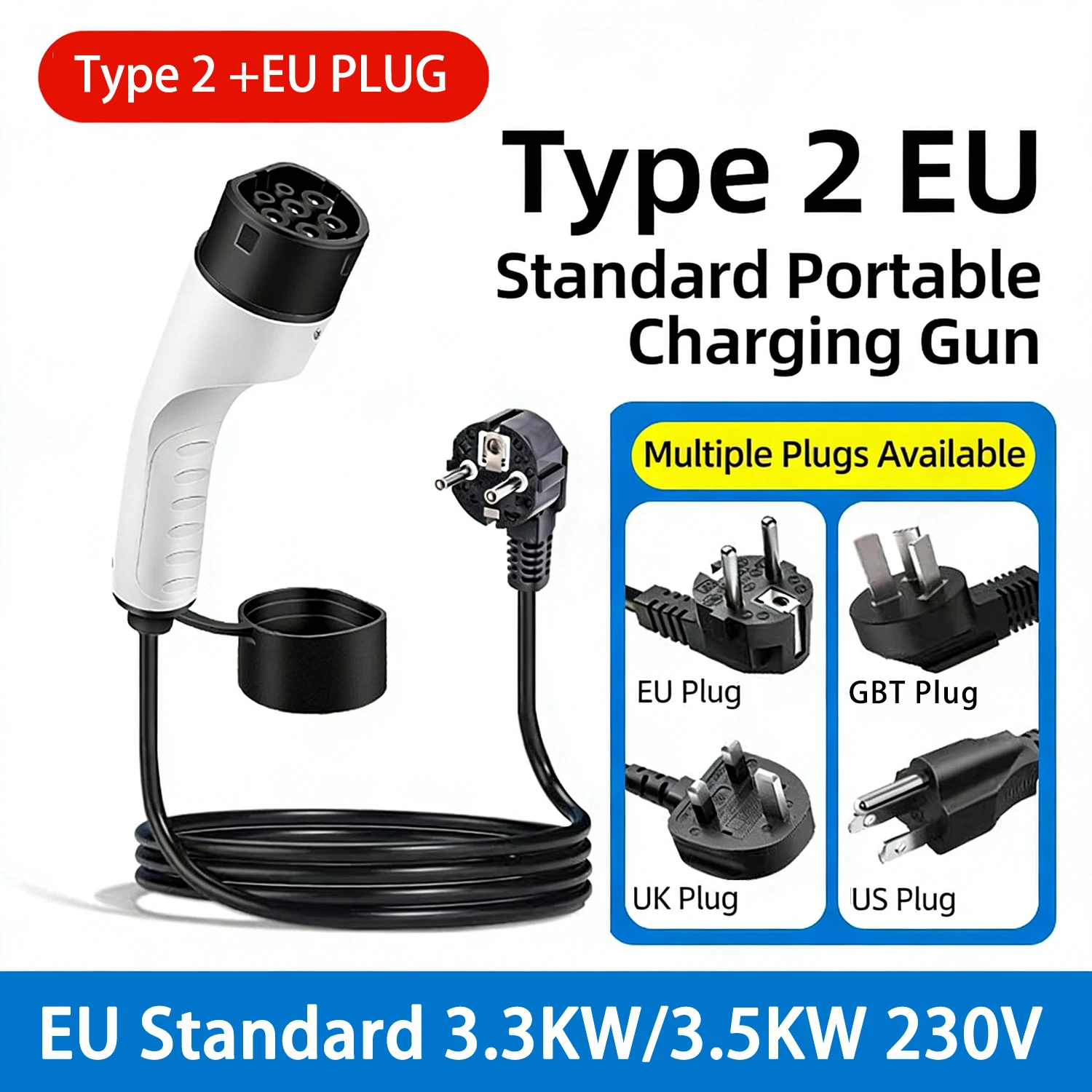 3.5KW 16A Type2 IEC62196 EV Portable Charger 5M Cable EVSE EU Plug Wallbox Adapter For Electric Vehicle