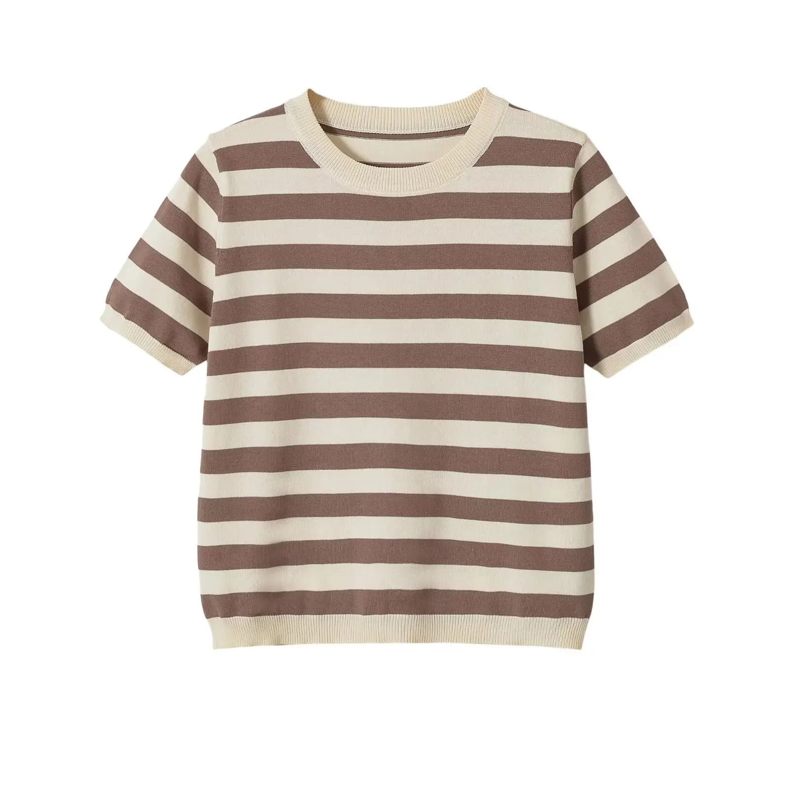 Maxdutti 2026 Fashion European And American New Product Thread Knitted Short Sleeve Hoodie Versatile Round Neck Short Sleeve Top