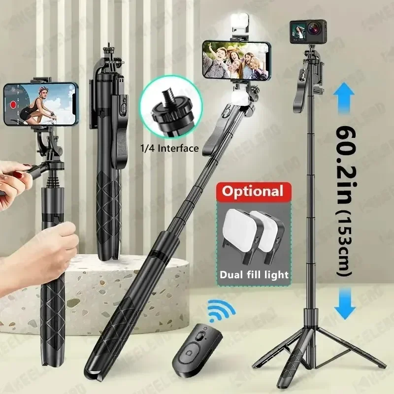 INRAM-Tripé Selfie Stick, Monopé Dobrável para Câmeras de Ação Gopro, Smartphones, iPhone 13, 14, Xiaomi, L16, 1530mm