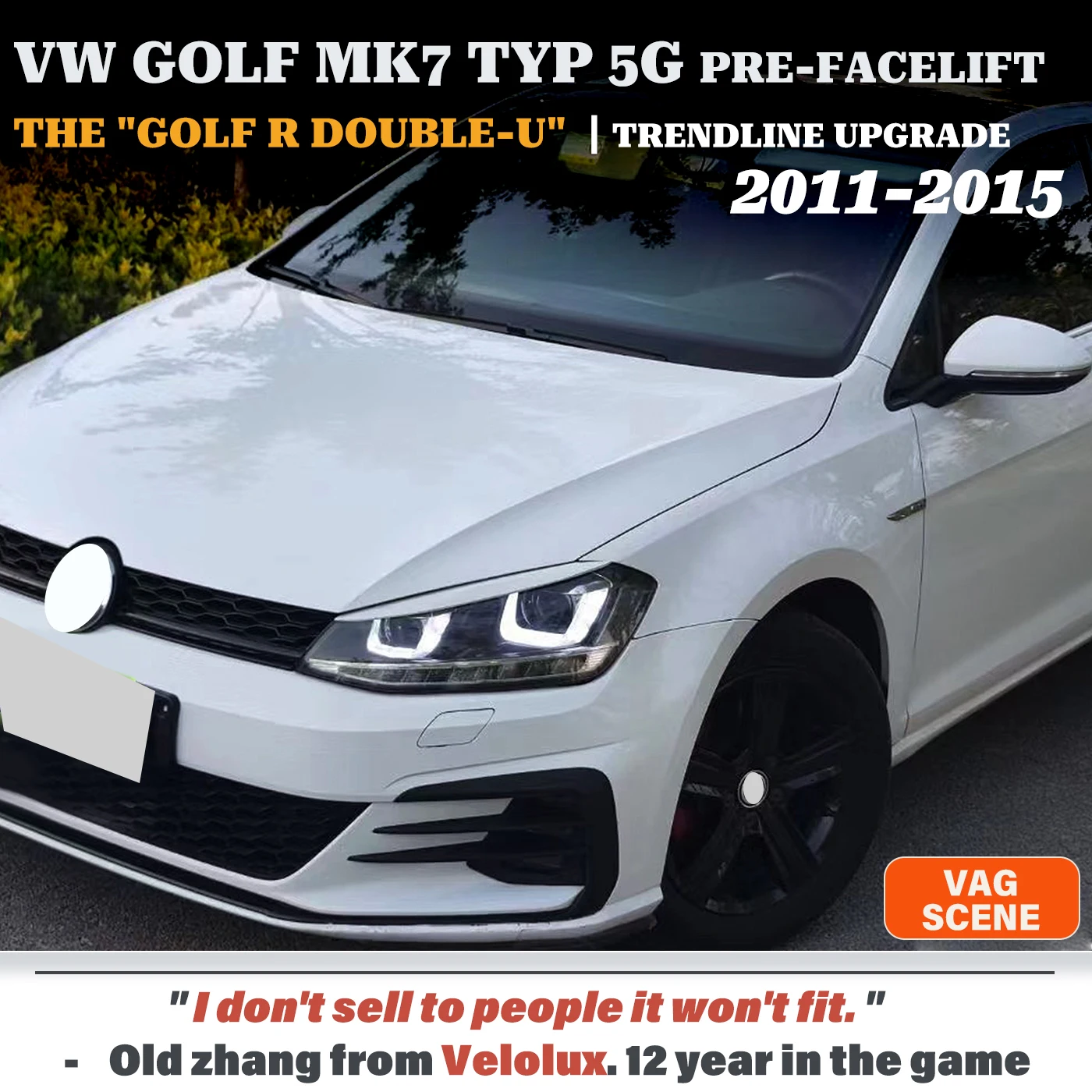 For VW Golf 7 2013-2017 LED Upgrade Headlight Assembly w/ BI-LED Projector GTI Double-U DRL Style Stock Halogen Upgrade ONLY