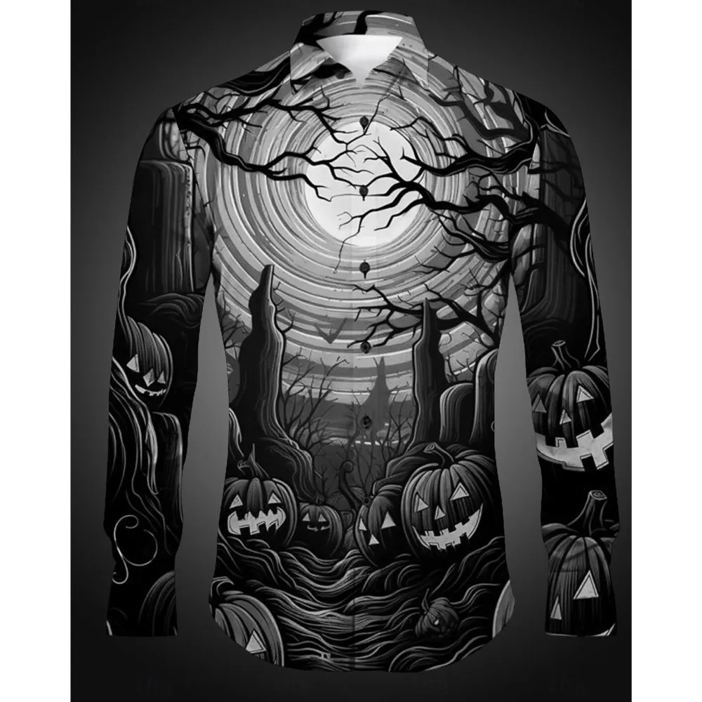 

Хэллоуин Тыква Гримаса Ужас Темная Мужская Рубашка На Пуговицах Рубашка С Длинным Рукавом Осенняя Отложная Рубашка Воротник 3D Принт Полиэстер