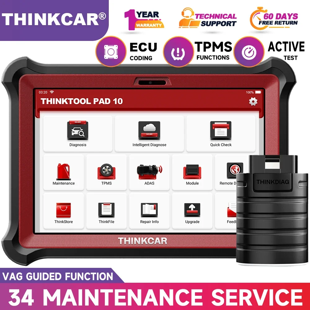 

THINKCAR ThinkTool Pad10 Автомобильный двунаправленный диагностический сканер OBD2, программирование, кодирование ЭБУ, активный 34 + сброс, диагностика службы