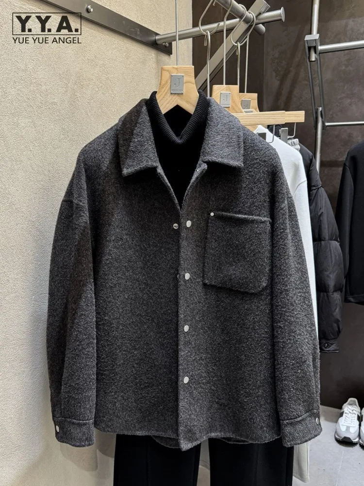 

Male Fashion Winter Warm Turn Down Collar Double Sided Jacket Single Breasted Trench Coat Long Sleeves Pocket Loose Fit Overcoat