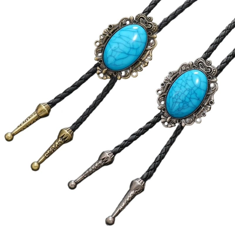 PU Bolo Tie for Men Cowboy Bolo Tie Necktie Collar Pendant Western Turquoise Necklace for Teens Cowboy Rodeos Accessory