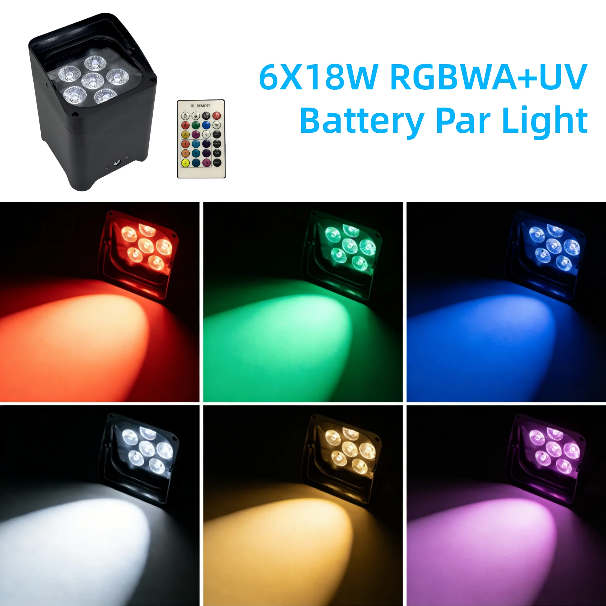 4Pcs White/Black 6x18W RGBAW+UV LED Battery Par Light 6-in-1 Wireless Stage Light DMX Remote Control with a Bag WiFi for Party