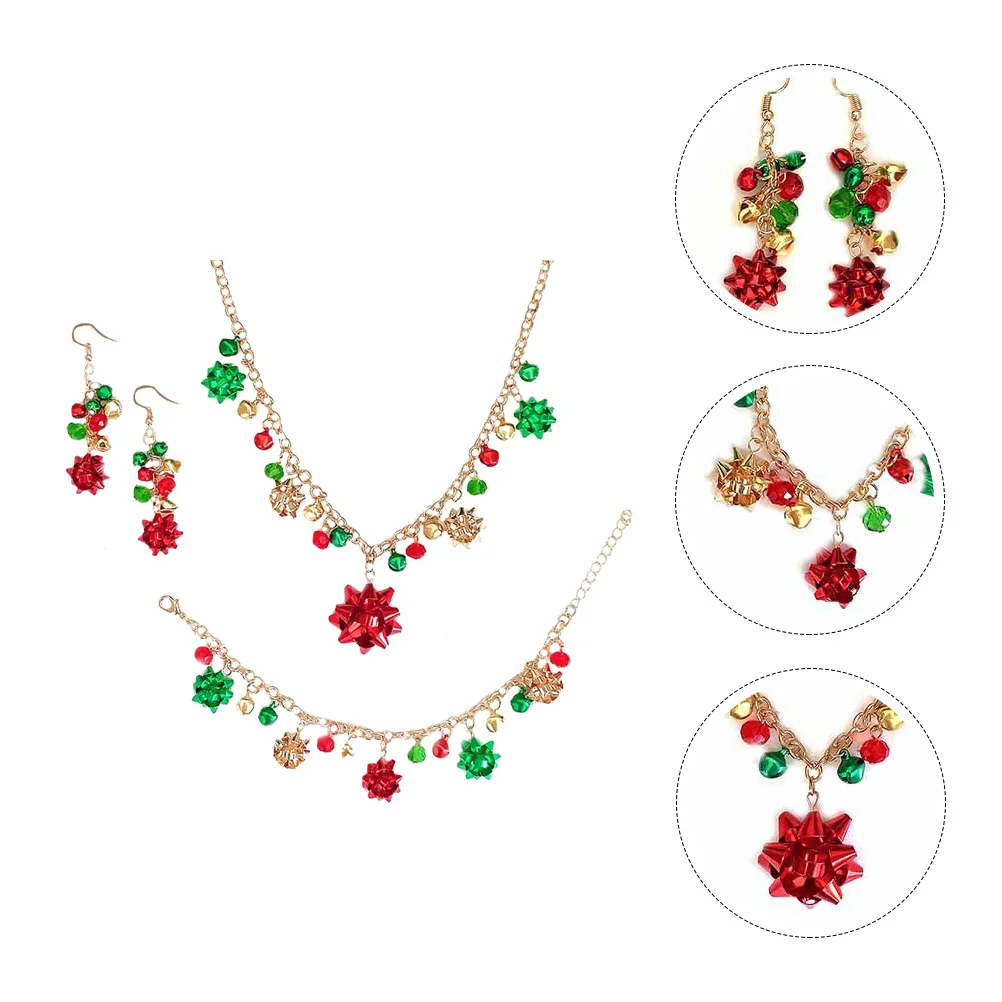 

1Set Christmas Jewelry Set Neck Decor with Flowers Bell Design Earrings for Dates Parties Holiday Wear Female Accessory Set