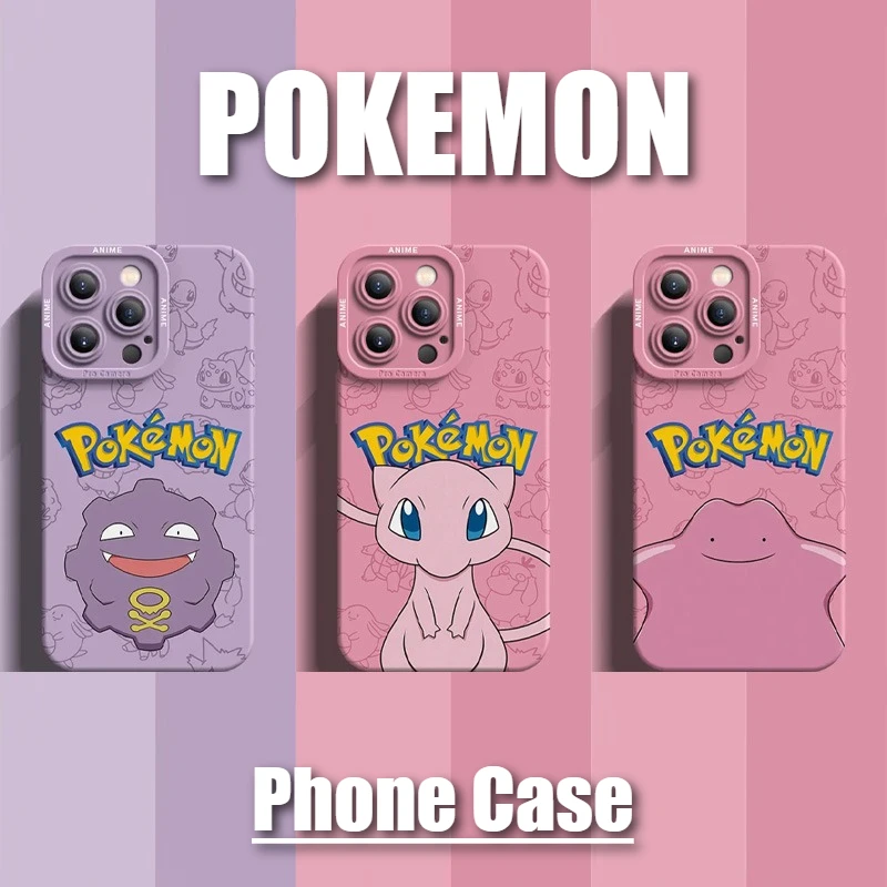 Funda de teléfono Pokemon Mew Ditto Koffing Anime para Apple iPhone 16 15 14 13 12 Pro Promax Max, funda protectora suave, accesorios de regalo