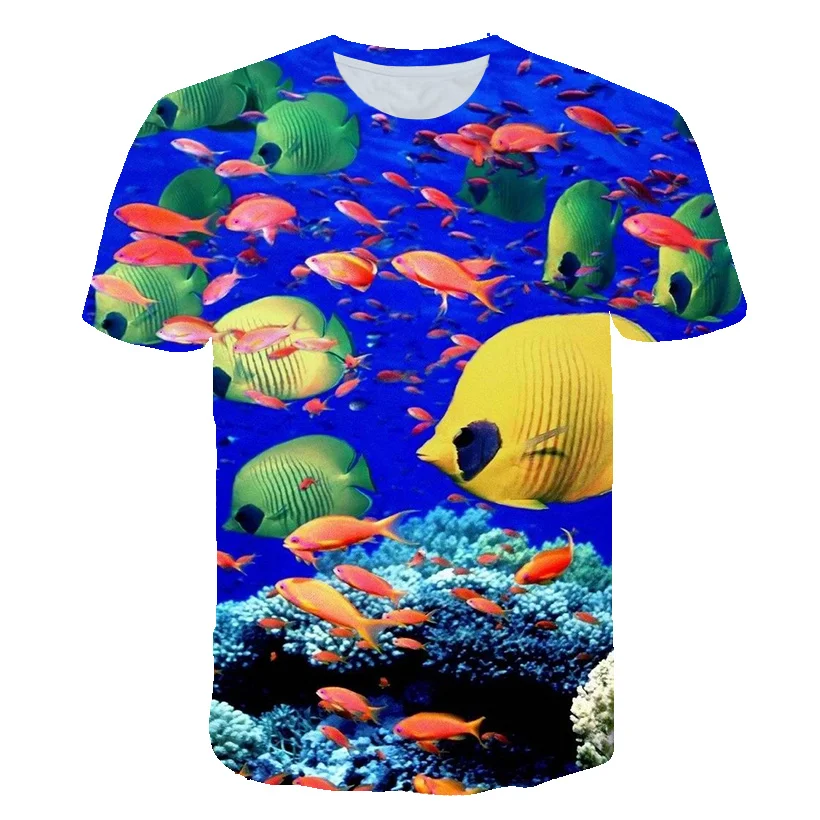 Coral Reef Fish 3D Print T-Shirts Men Women Hawaiian Short Sleeve Vacation T Shirt Oversized Harajuku Tees Tops Kids Clothing