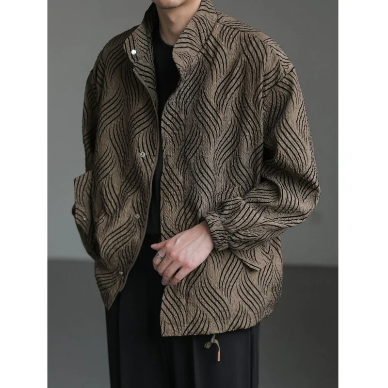 

Текстурированный дизайн, свободная куртка с воротником-стойкой, мужская повседневная универсальная верхняя одежда, весна-осень