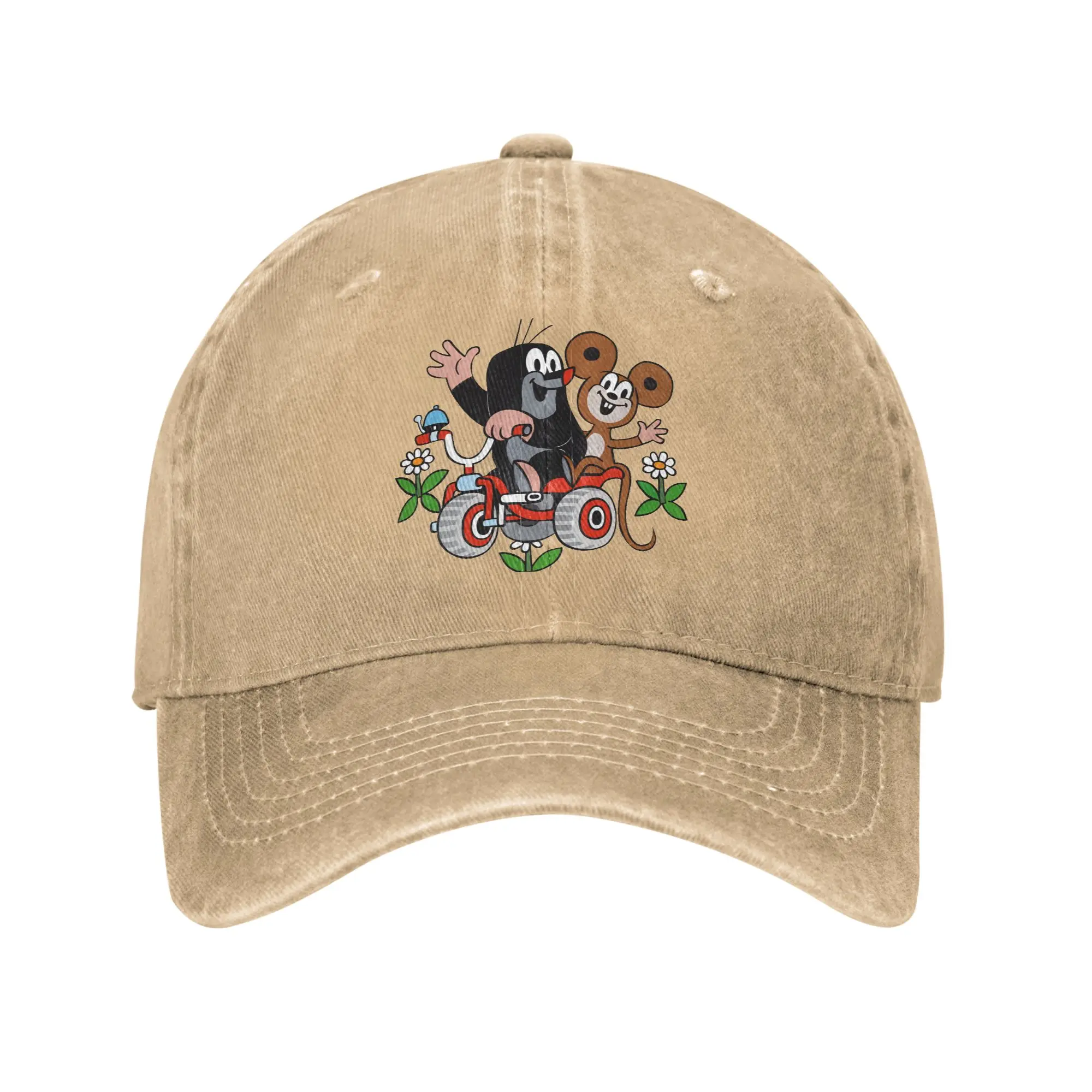 Vintage The Little Mole Krtek & Mouse Baseball Cap Unisex Distressed Denim Washed Sun Cap Cartoon Outdoor Adjustable Fit Hats