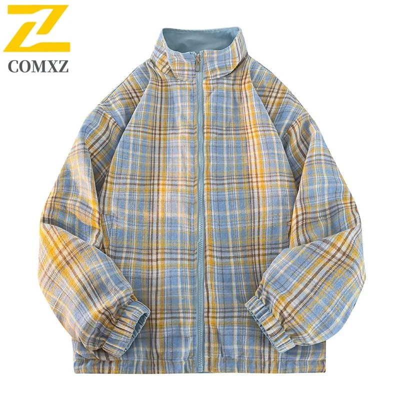 COMXZ 2025 Spring Autumn Reversible Stand Collar Jacket Mens Japanese Style Thin Casual Coat tactics lightweight windbreaker