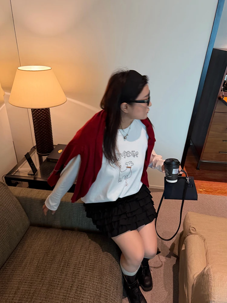 

Свободная повседневная женская футболка с длинным рукавом больших размеров с мультяшным принтом, удобная, модная, весенняя, с круглым вырезом, от Pencil Litt