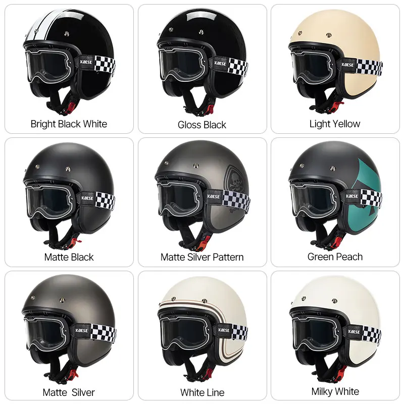 DOT Certificated Vintage Motorcycle Helmet Cafe Racer Open Face Casco Moto with Magnetic Color Changing Goggles