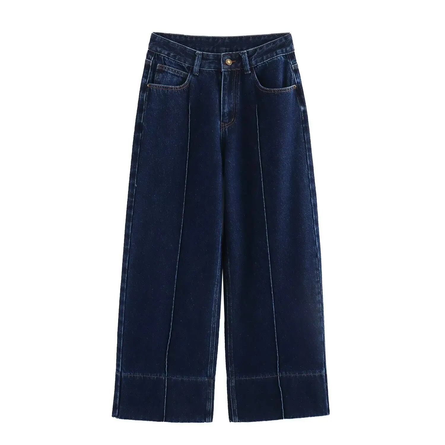 2025 Women's Fashion High Waist Ankle-Length Wide-Leg Casual Denim Pants 5862093