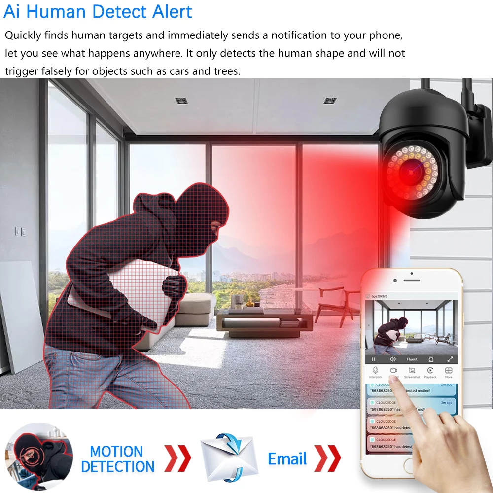 5MP IP Camera HD PTZ AI Human Tracking CCTV Night Vision Full Color Smart Outdoor 5G Wifi Surveillance Camera Home Security